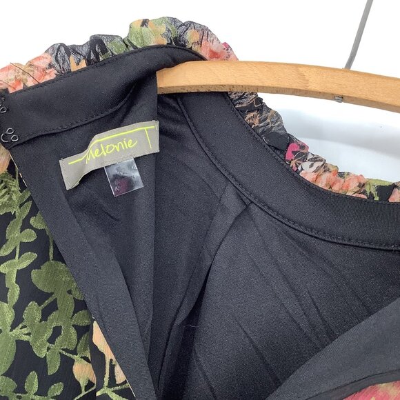 Melonie T High Ruffle Collar Dress Size 12 Black Floral Multicolor Whimsigoth - Picture 5 of 7